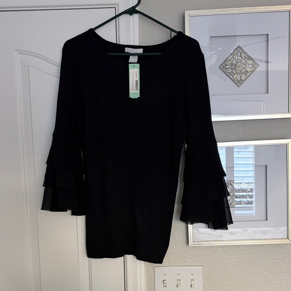 Design History 
Ethelda Ruffle Bell Sleeve Sweater 
Size XL
Black Ruffle